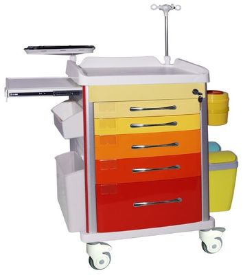 comprar Trole médico de travamento colorido do armazenamento da droga de 5 ABS com gavetas Fabricação em linha