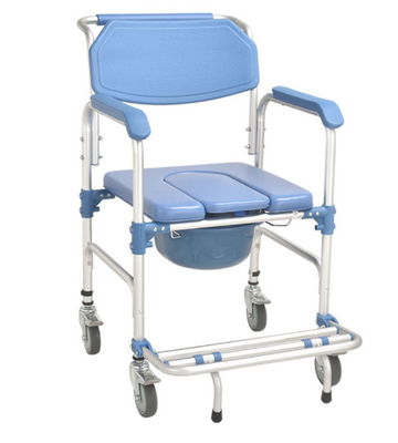 comprar Cadeira de quatro rodas do toalete dos PP do quadro azul da liga de alumínio com freio Fabricação em linha