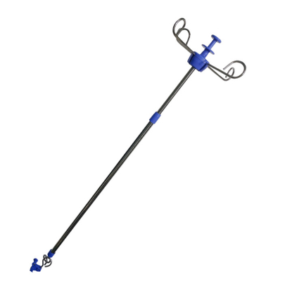 Suporte plástico da infusão do hospital IV do metal azul com gancho