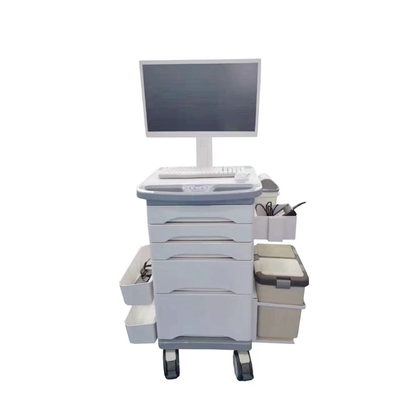 Carro móvel médico branco dos cuidados da informação com rodízio do freio